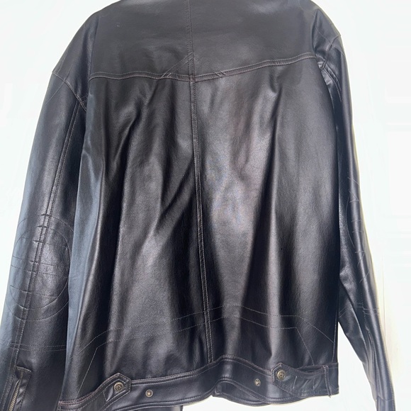 Men's Black Leather Jacket with Stripes - Picture 10 of 12